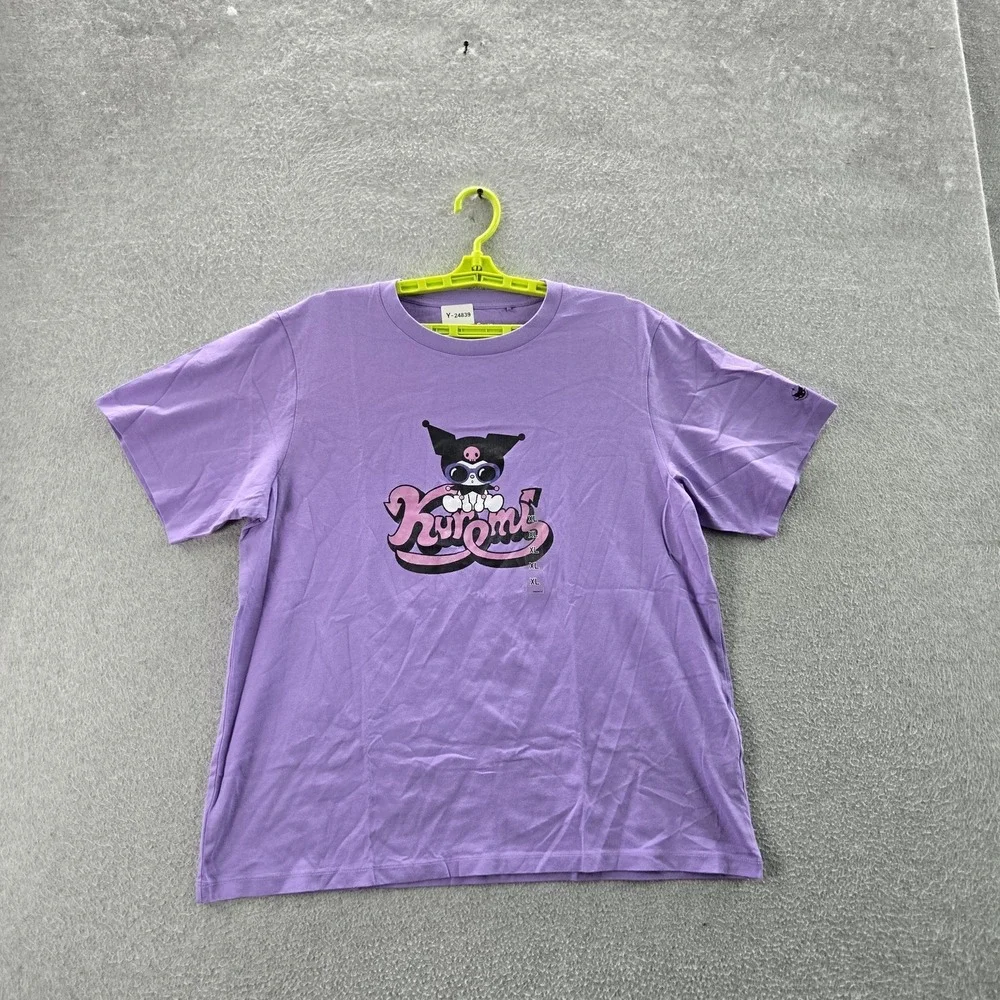 Uniqlo Women Shirt XL Purple Graphic Print Kuromi Cat Short Sleeve